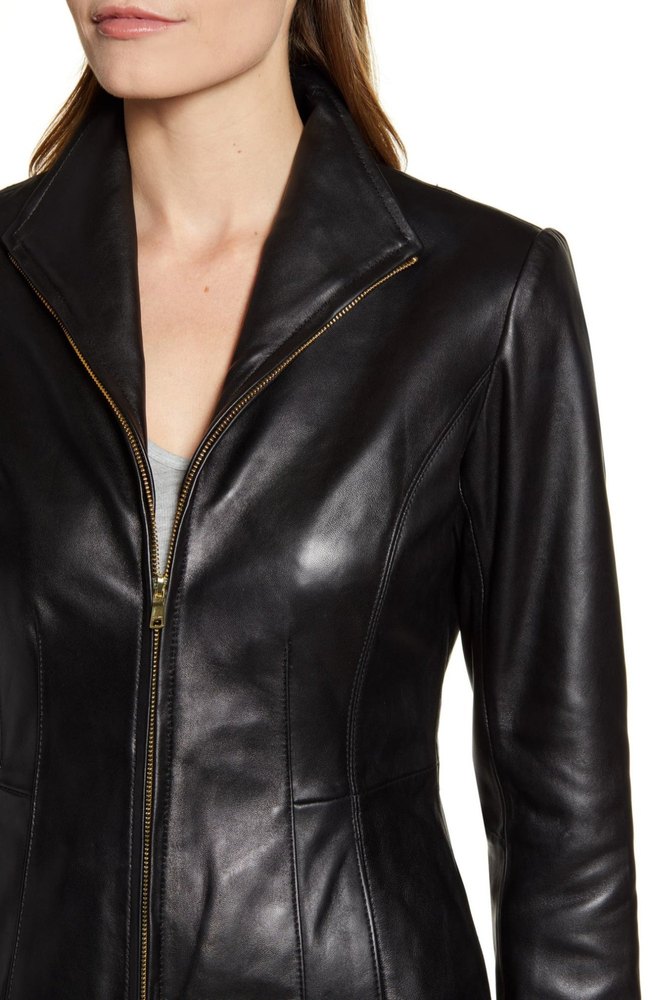 Plain Ladies Black Shinning Leather Jacket - Image 5
