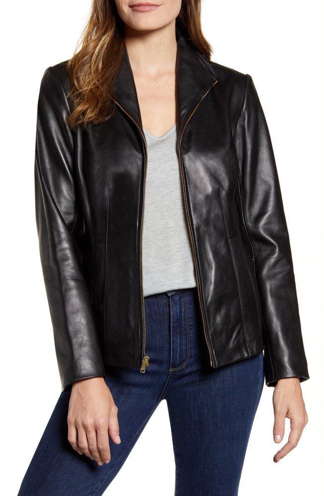 Plain Ladies Black Shinning Leather Jacket