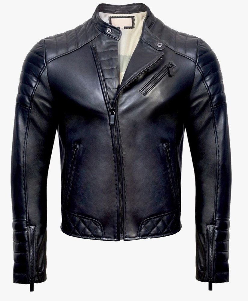 Casual Jackets Casual Wear Mens Black Leather Full Sleeves Biker Jacket, Size: Large