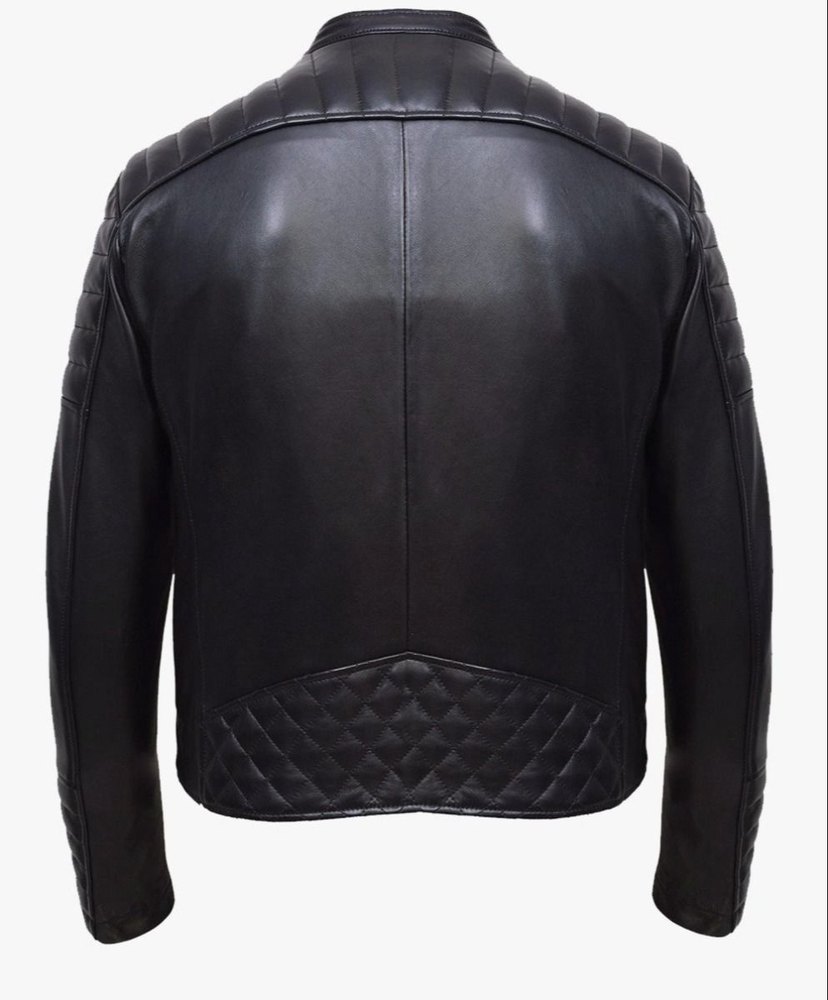 Casual Jackets Casual Wear Mens Black Leather Full Sleeves Biker Jacket, Size: Large - Image 3