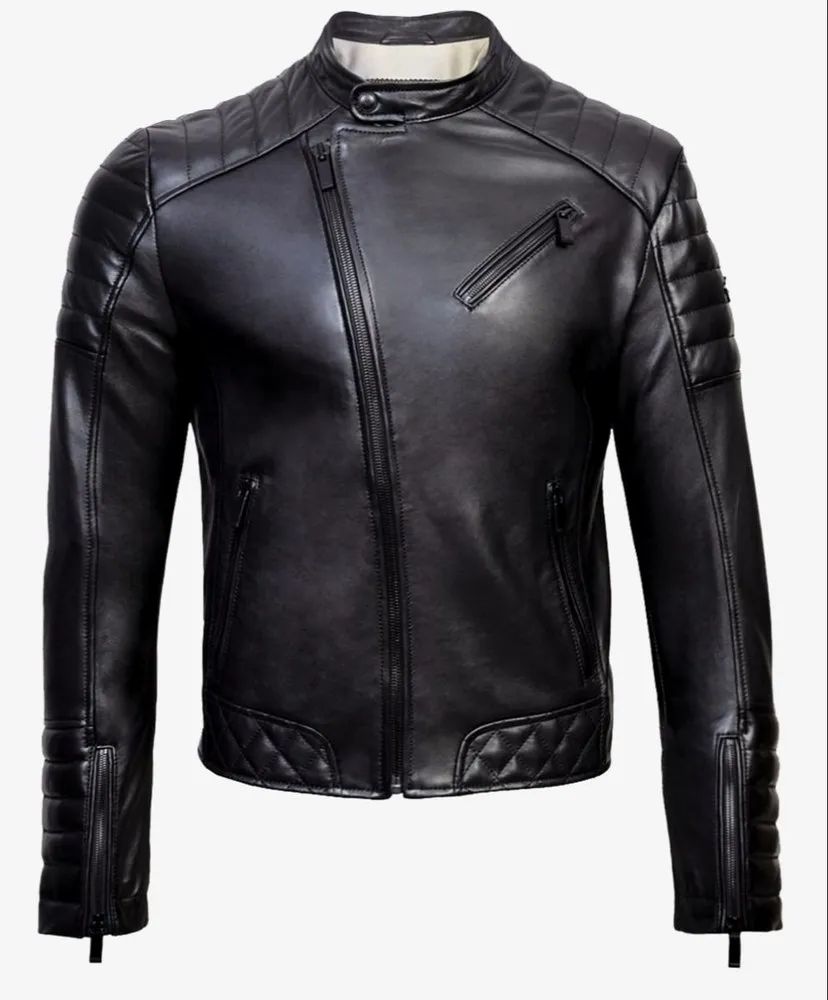 Casual Jackets Casual Wear Mens Black Leather Full Sleeves Biker Jacket, Size: Large - Image 4