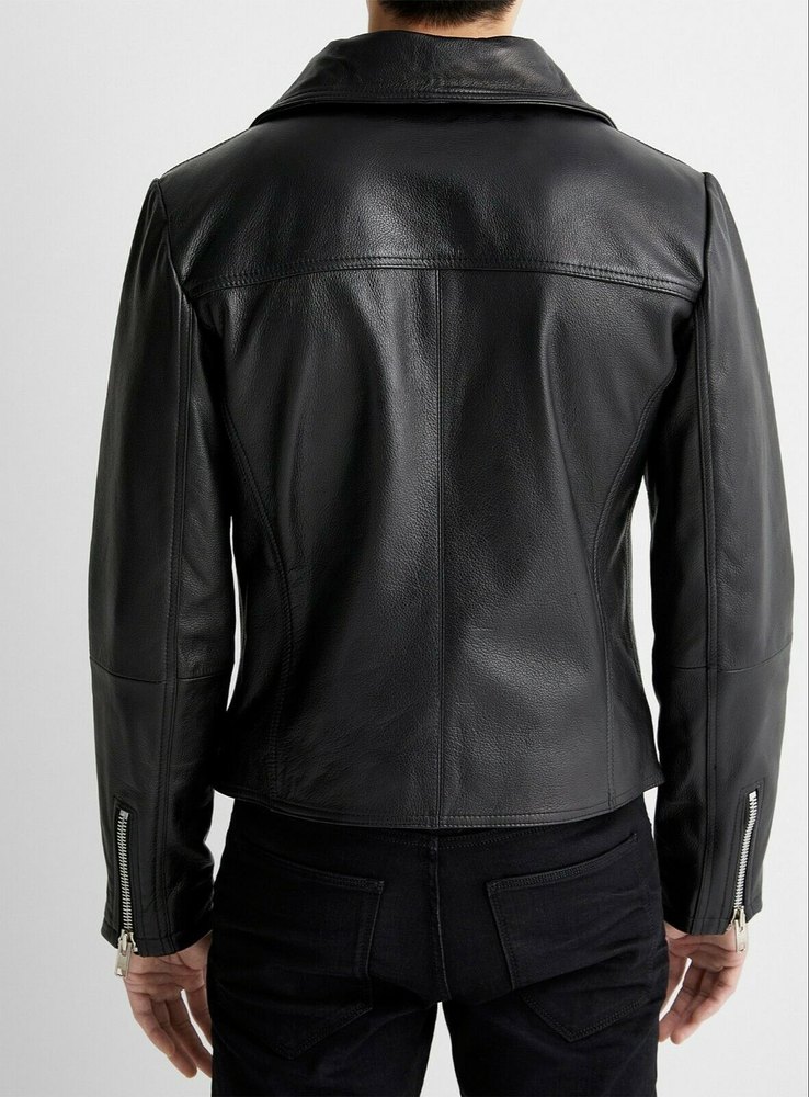 Full Sleeve Casual Jackets Mens Collar Zipper Black Leather Jacket - Image 3