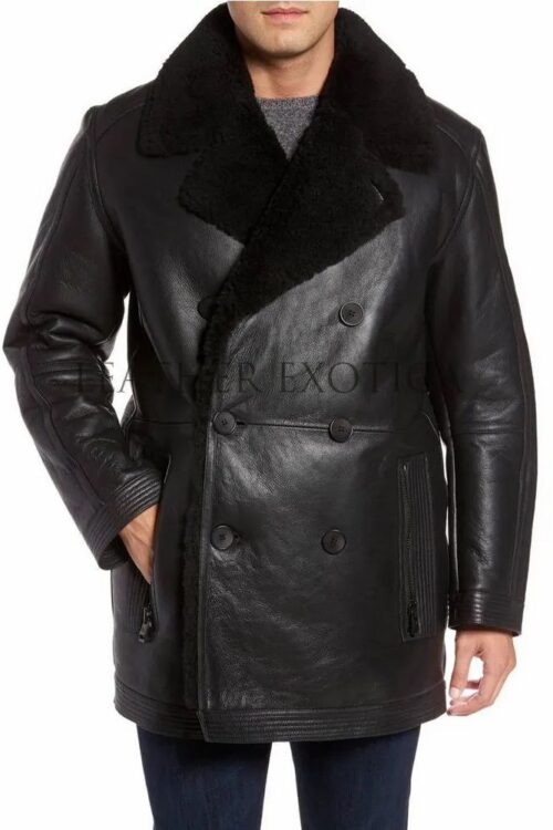 Plain Handmade Men’s Black Fur Blazer With High Shawl Collar