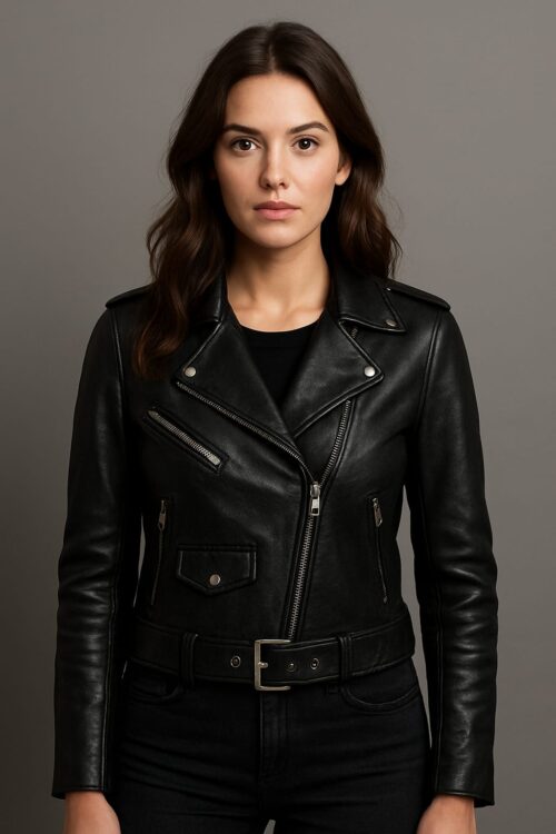 IFTEKHAR Women Black leather jacket